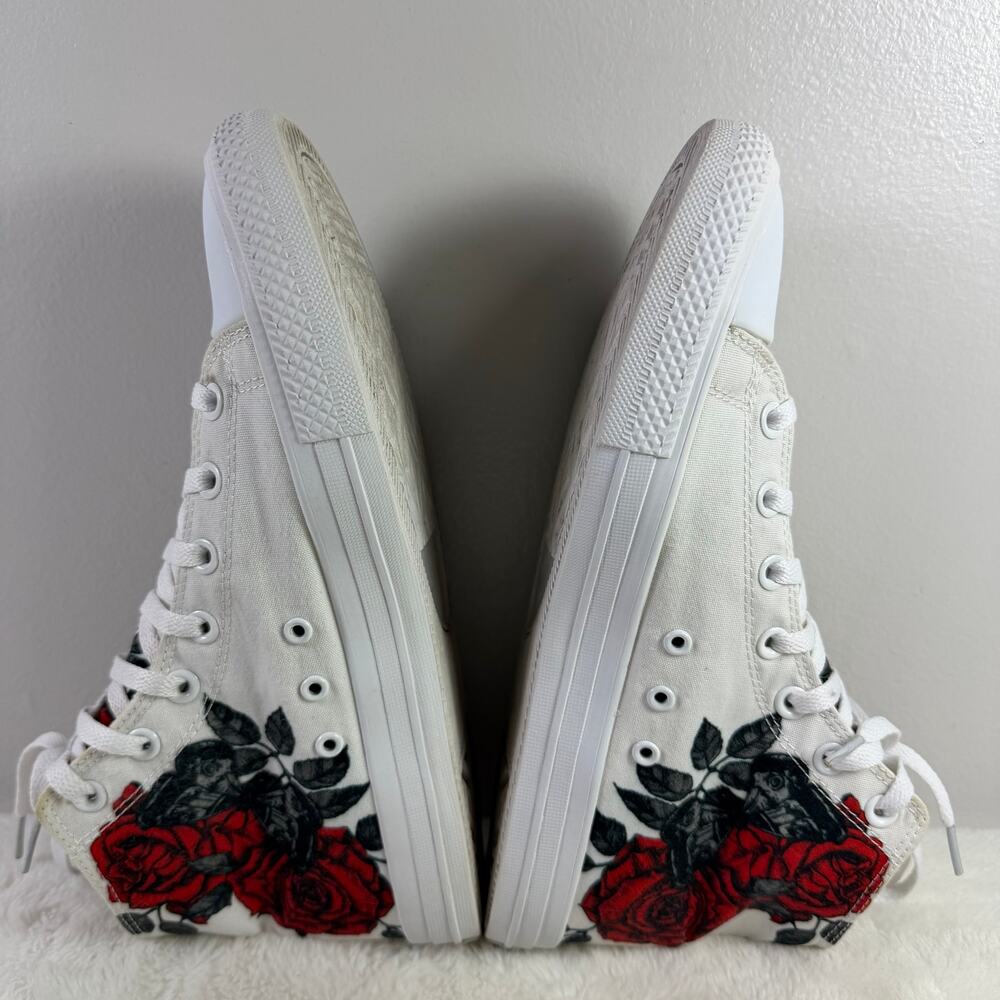 White High-Top Athletic Sneaker with Red Rose Graphic - Picture 5 of 9